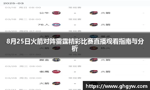 8月25日火箭对阵雷霆精彩比赛直播观看指南与分析
